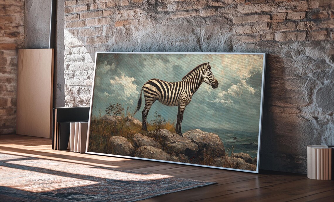 Whimsical Zebra Vintage Oil Painting, Animal Art Print