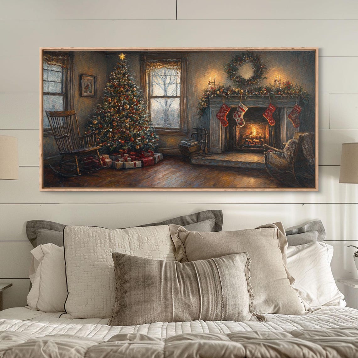 Cozy Christmas Living Room Fireplace Tree Stockings Rustic Poster - Image 6