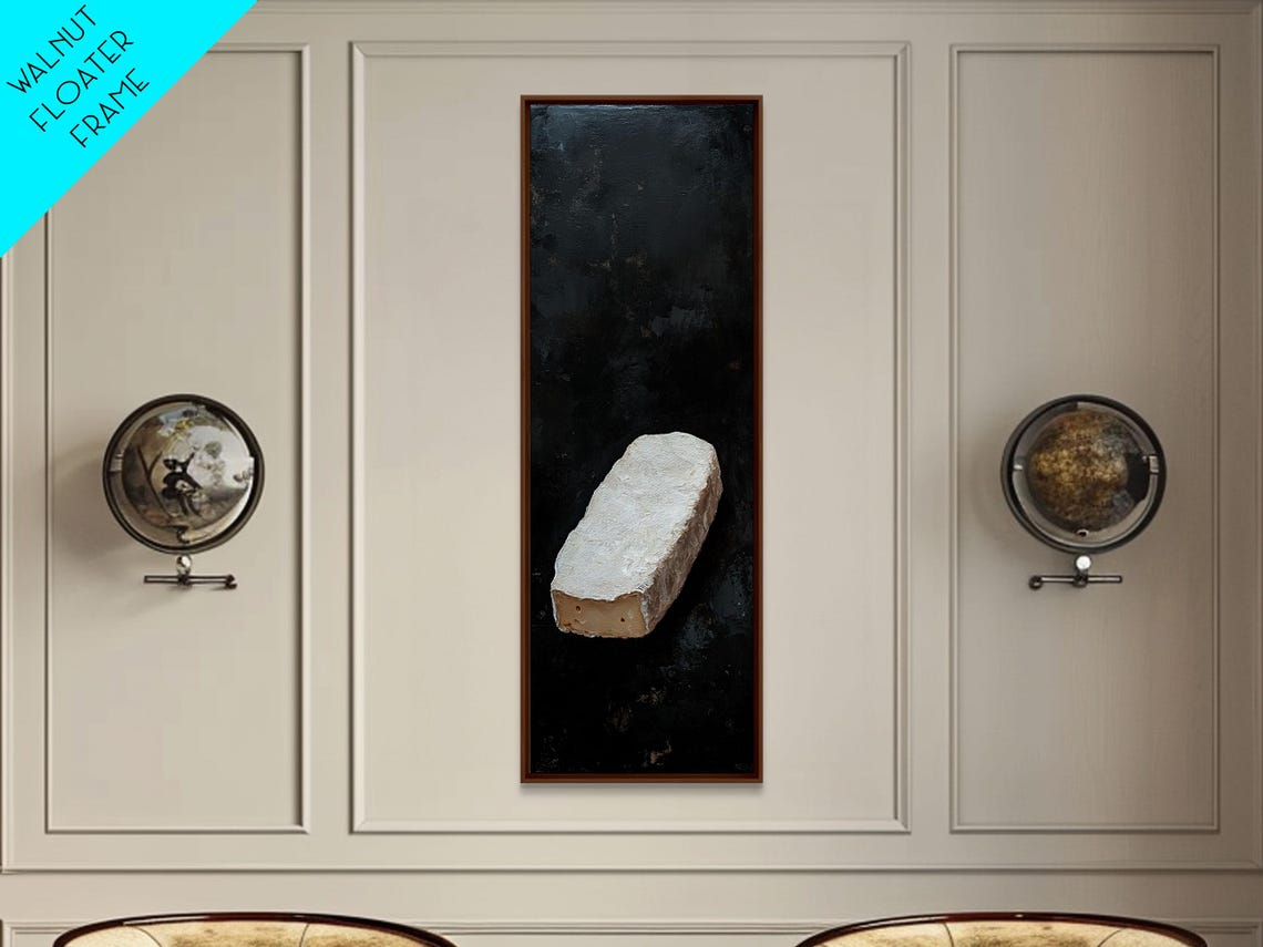 Brie Cheese Wedge Minimalist Black Background Still Life Wall Art - Image 2