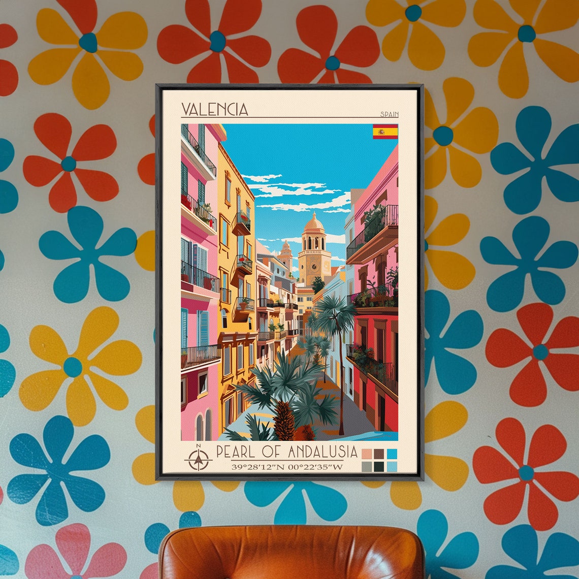 Valencia Spain Old Town Street Cathedral Bell Tower View Travel Poster - Image 5