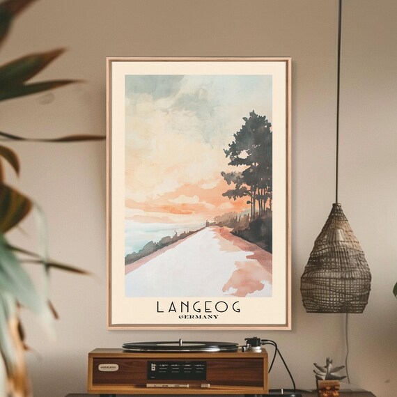 Langeog Germany Soft Pastel Pale Shore Trees Peach Sky Poster