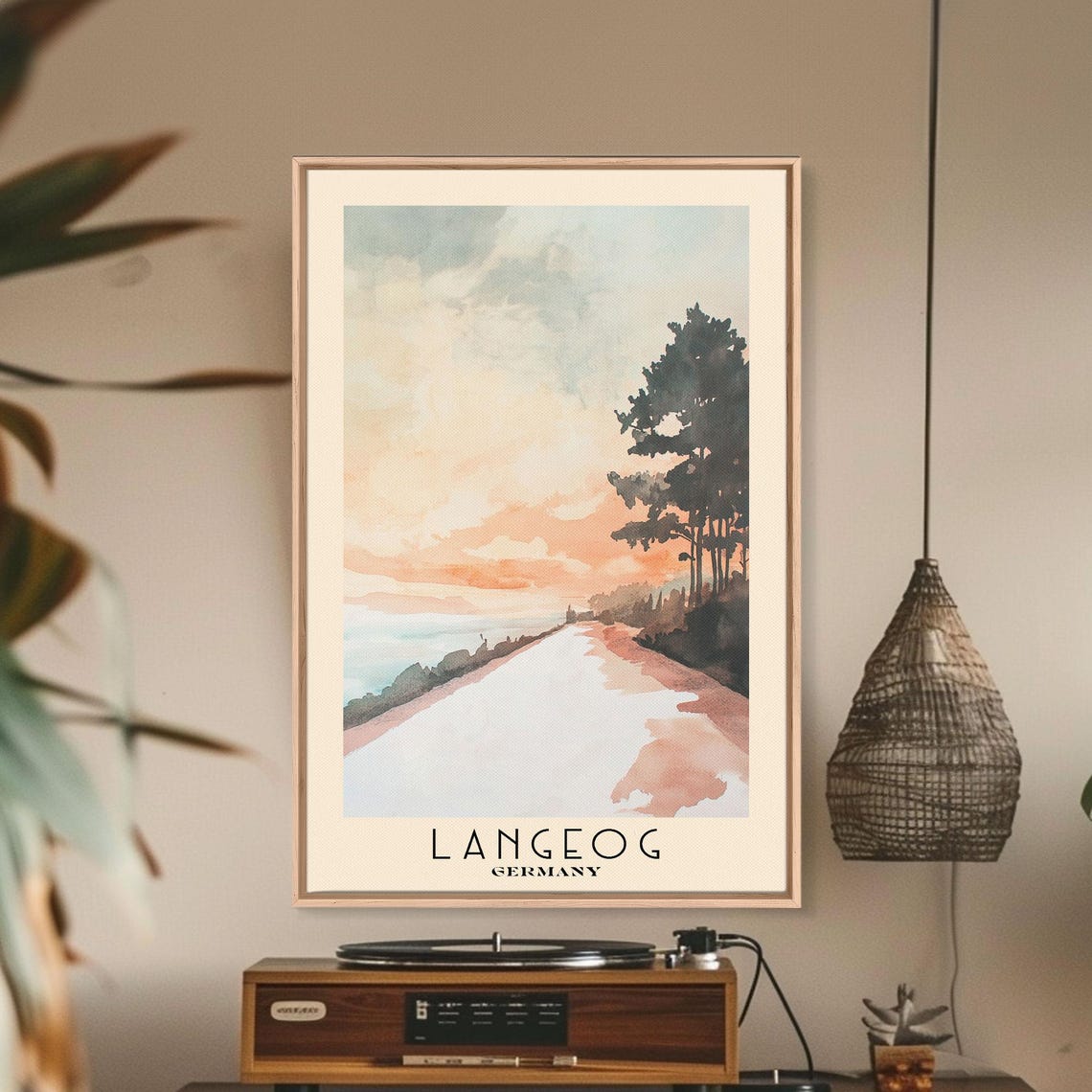 Langeog Germany Soft Pastel Pale Shore Trees Peach Sky Poster