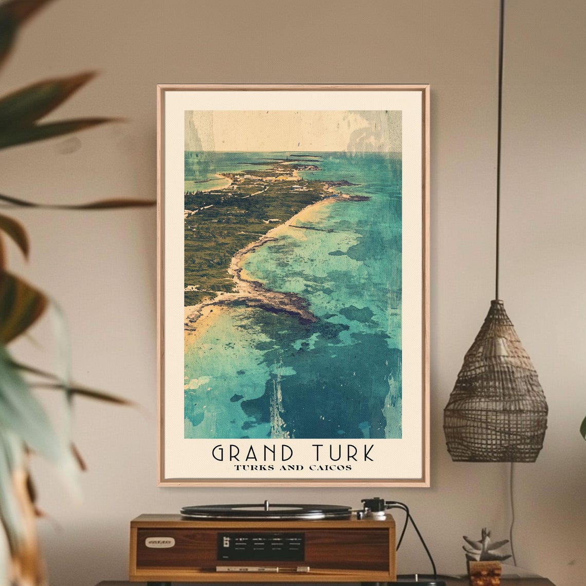 Grand Turk Turks And Caicos Aerial Reef Coast Vintage Style Poster