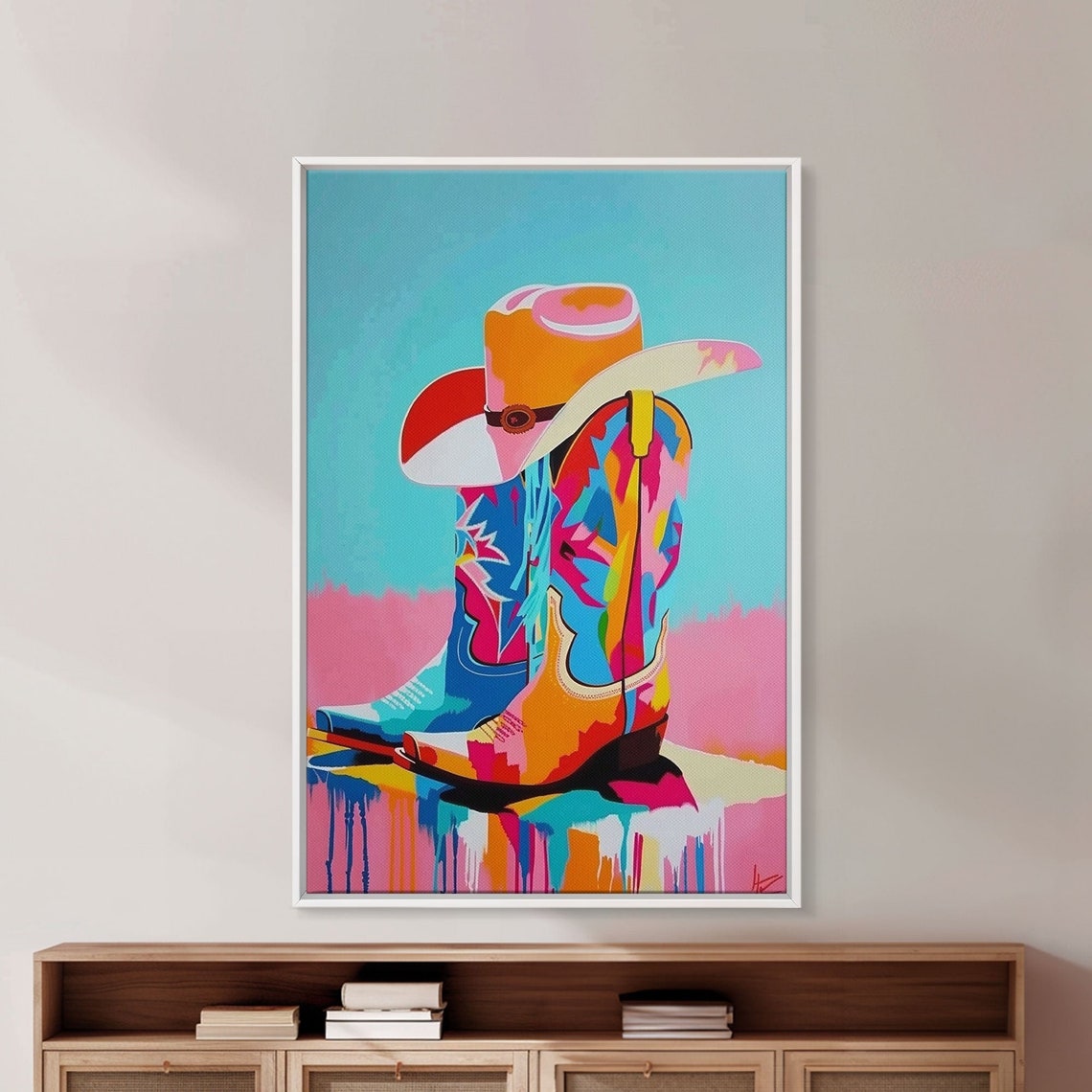 Colorful Cowboy Boots And Hat Pop Art Illustration Wall Poster