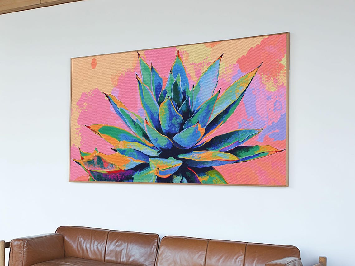 Neon Blue Agave Pink Sunset Pop Art Colorful Desert Plant Wall Art - Image 3