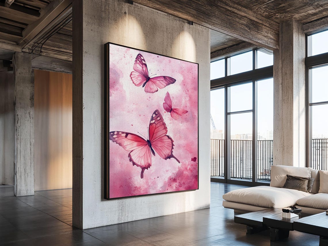 Pink Watercolor Butterflies Trio Soft Romantic Nursery Wall Art Poster - Image 2