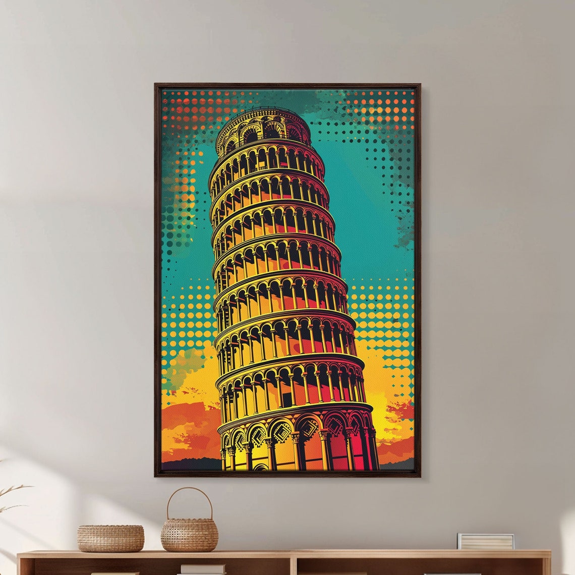 Leaning Tower of Pisa Italy Pop Art Poster with Sunset Halftone Print - Image 4