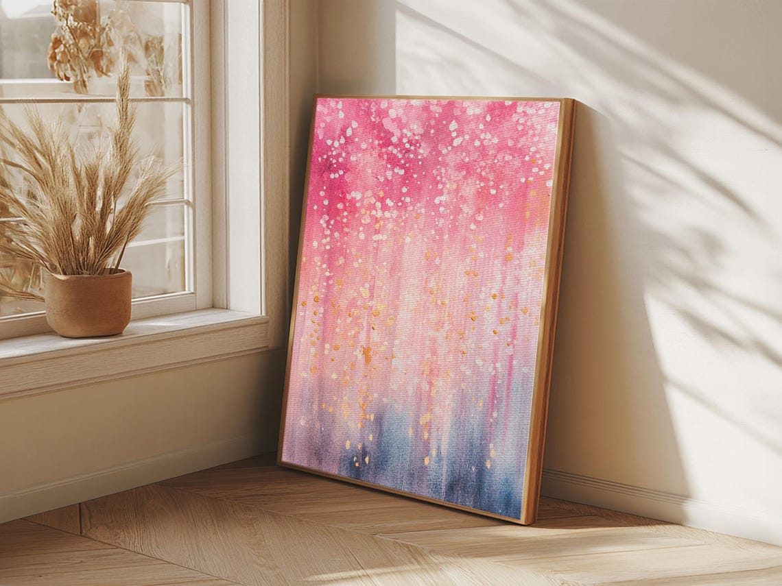 Pink Glitter Abstract Print Whimsical Art Light Pink Wall Decor Feminine Bedroom Cottagecore Aesthetic Gift Idea
