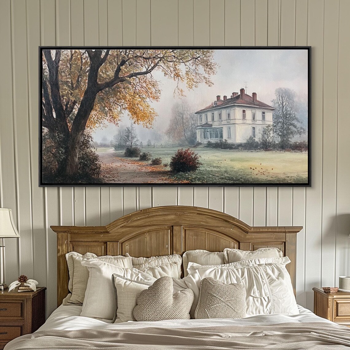 Misty Autumn Manor House White Farmhouse Foggy Fall Estate Poster - Image 4