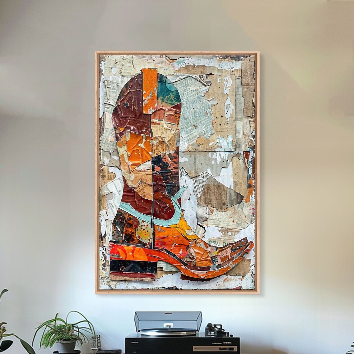 Colorful Western Boot Collage Art Print, Textured Background - Image 3