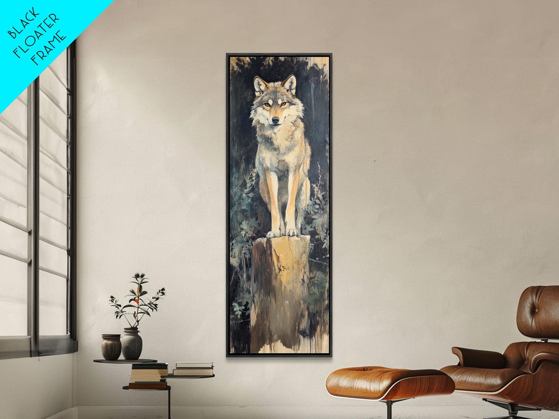 Majestic Wolf on Cliff Dark Moody Wildlife Portrait Wall Art - Image 3