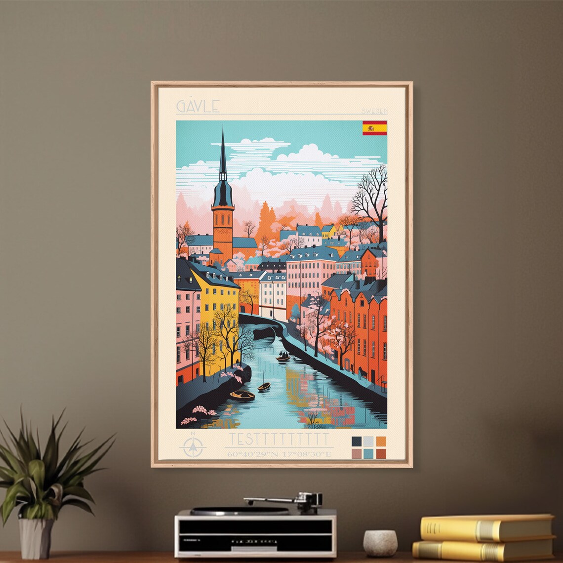 Gavle Sweden Canal Boats Church Spire Colorful Houses View Poster - Image 5