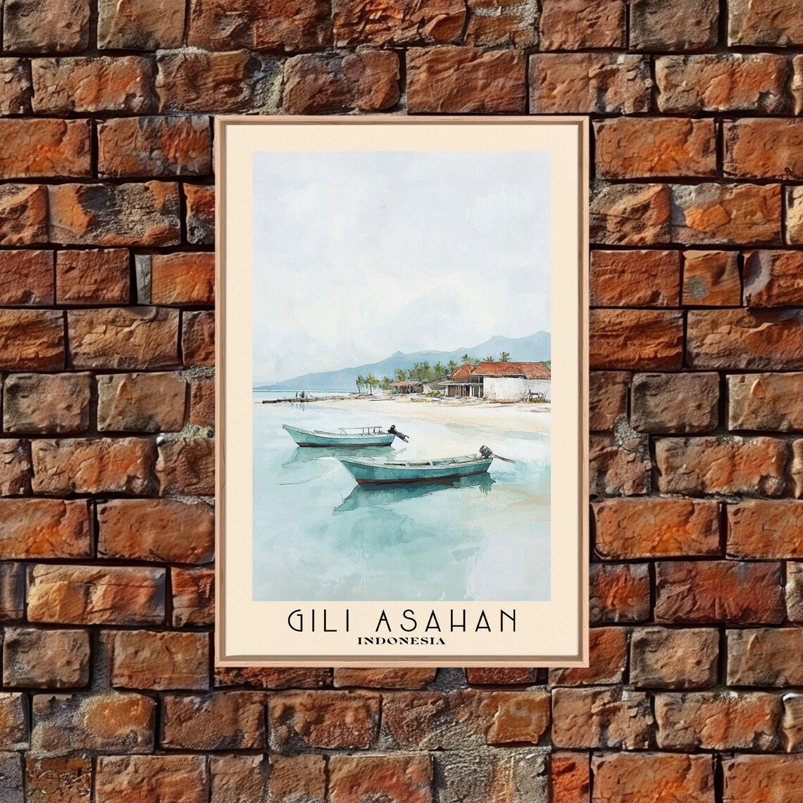 Gili Asahan Indonesia Fishing Boats Anchored Calm Water Beach Harbor Watercolor Poster - Image 5