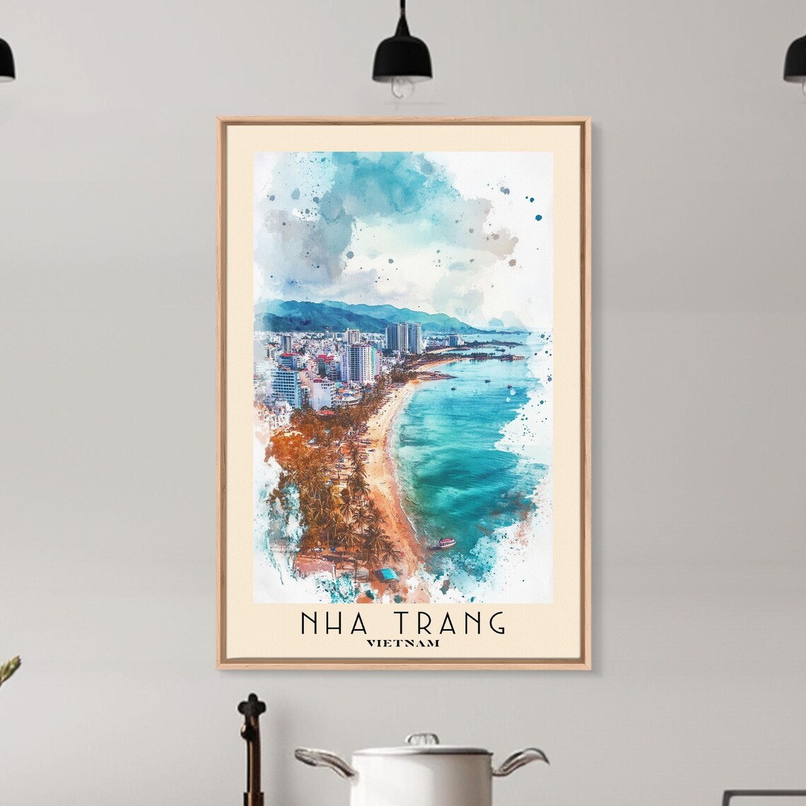 Nha Trang Vietnam Coastal City Aerial Turquoise Bay Watercolor Poster - Image 6