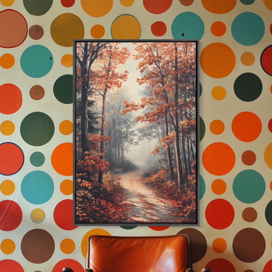 Golden Autumn Forest Path Misty Warm Fall Trees Landscape Poster - Image 2