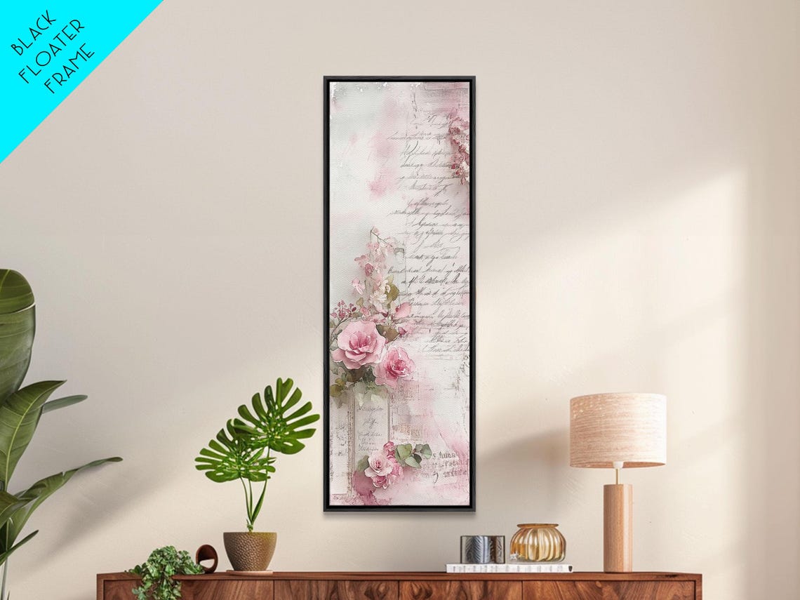Pink Roses French Script Letters Vintage Romantic Floral Wall Art - Image 3