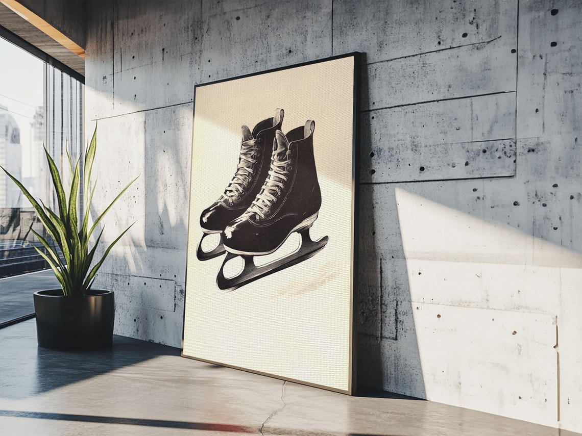 Retro Black Ice Skates Vintage Sketch Winter Holiday Wall Poster - Image 5