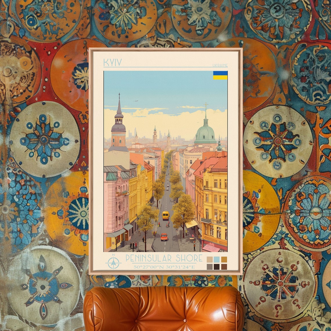 Kyiv Ukraine Sunny Avenue Church Towers Domes Old Town View Poster
