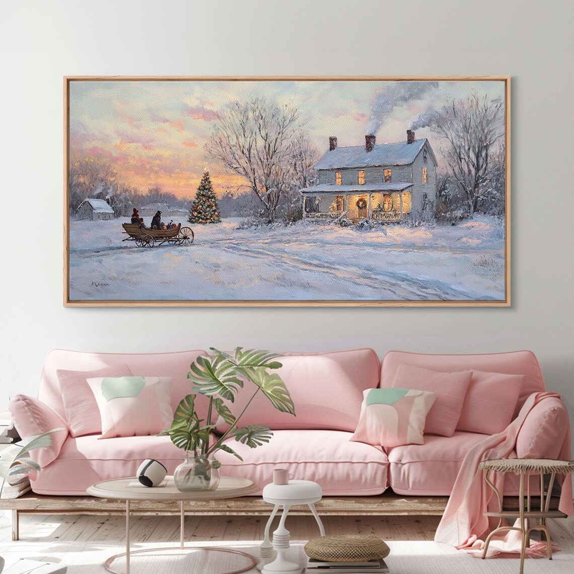Horse Drawn Sleigh Ride, Vintage Christmas Art Print