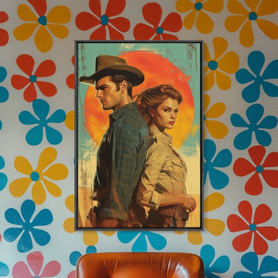 Cowboy Romance Poster Art Cowgirl Art Cowboy Poster Framed And Printed Art On Western Art Comic Art Print Retro Country Art
