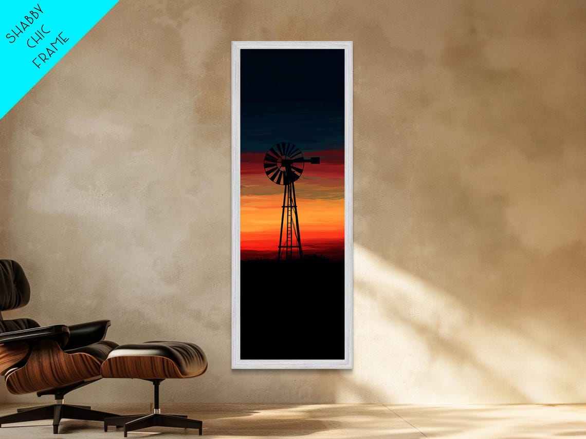 Print Moody Sunset Windmill Wall Art Vertical Rustic Decor Tall Narrow Farmhouse Artwork Gift Idea For Living Room - Image 2