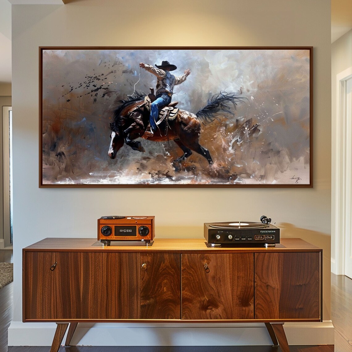 Rodeo Cowboy On Bucking Horse, Farmhouse Art Print - Image 4