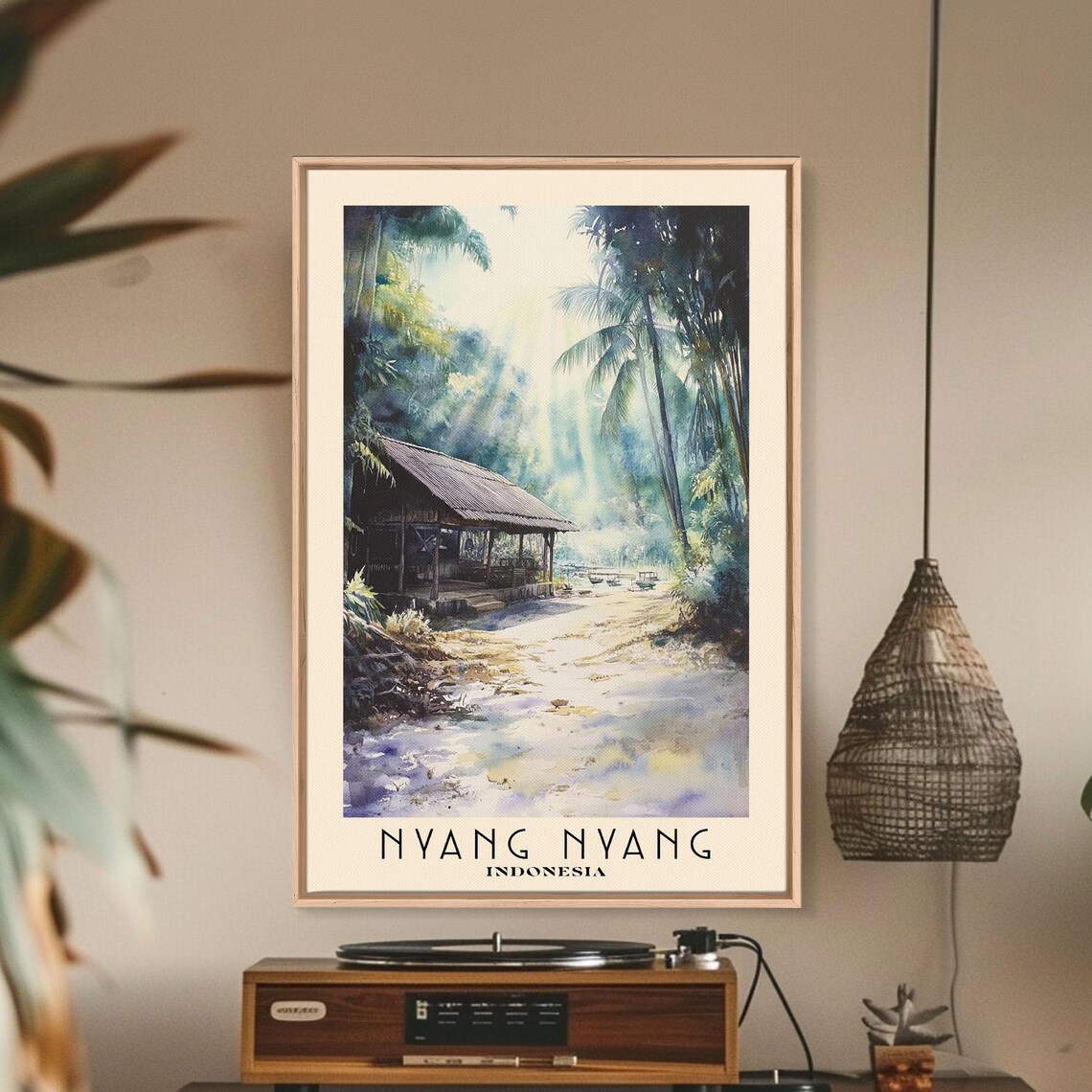 Nyang Nyang Indonesia Sunlit Jungle Trail Thatched Hut Palm Trees Travel Poster - Image 2