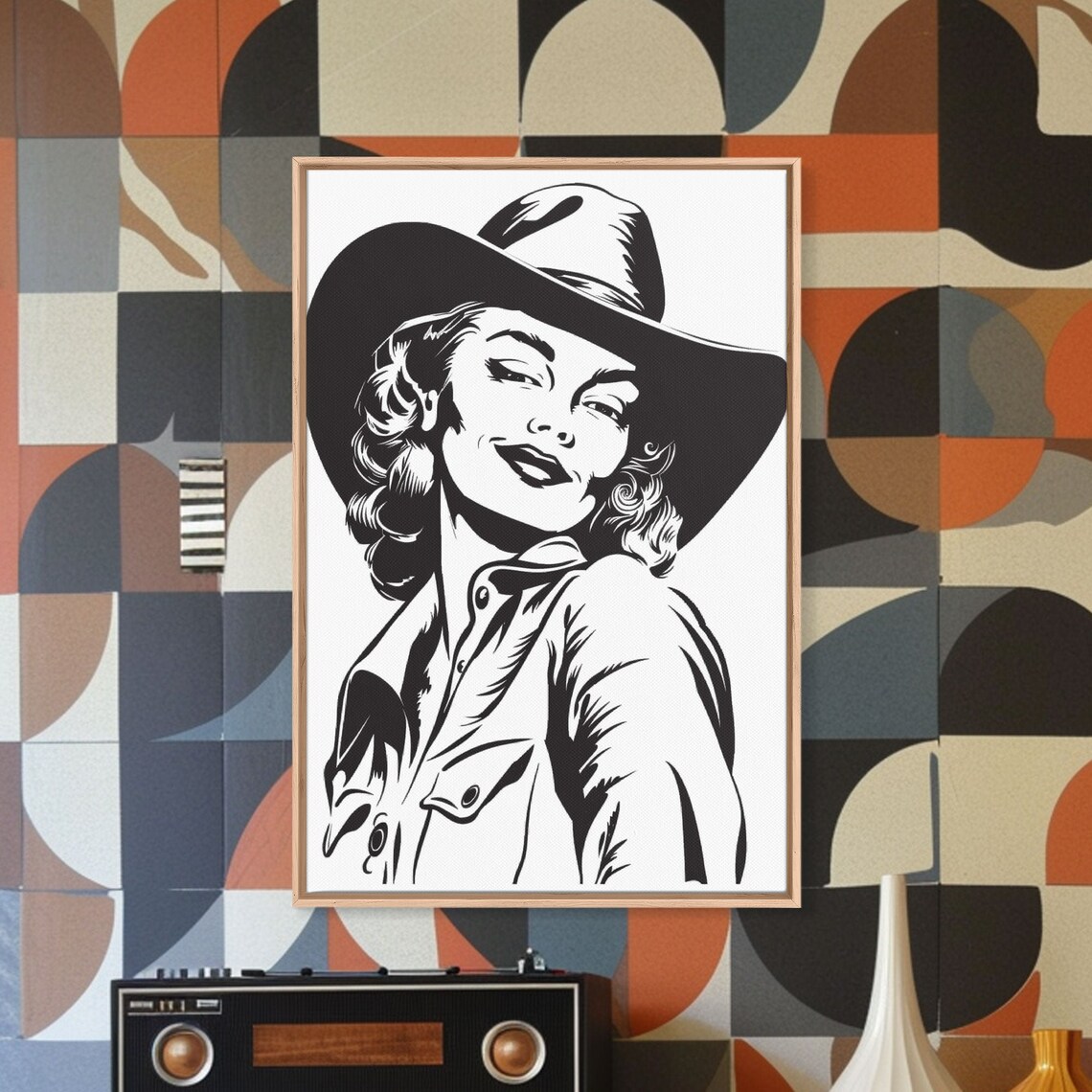 Cowgirl Portrait Black White Pop Art Cowboy Hat Western Wall Print - Image 4