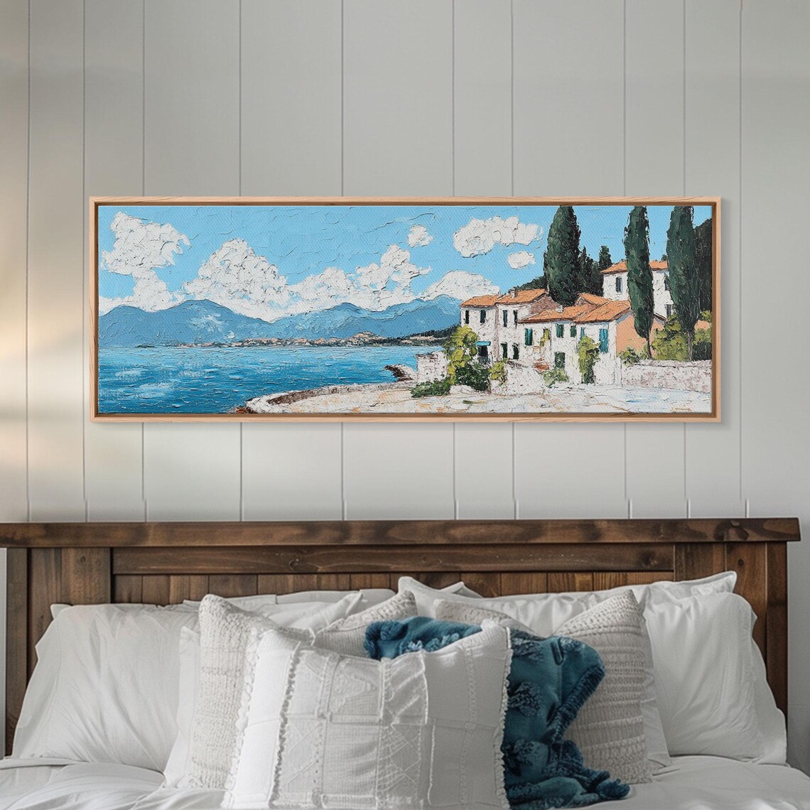 Italian Lake Coastal Villa Cypress Trees Impressionist Oil Travel Poster - Image 6