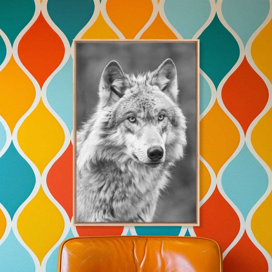 Wolf Close Up Portrait In Black And White Wildlife Photography Poster - Image 2