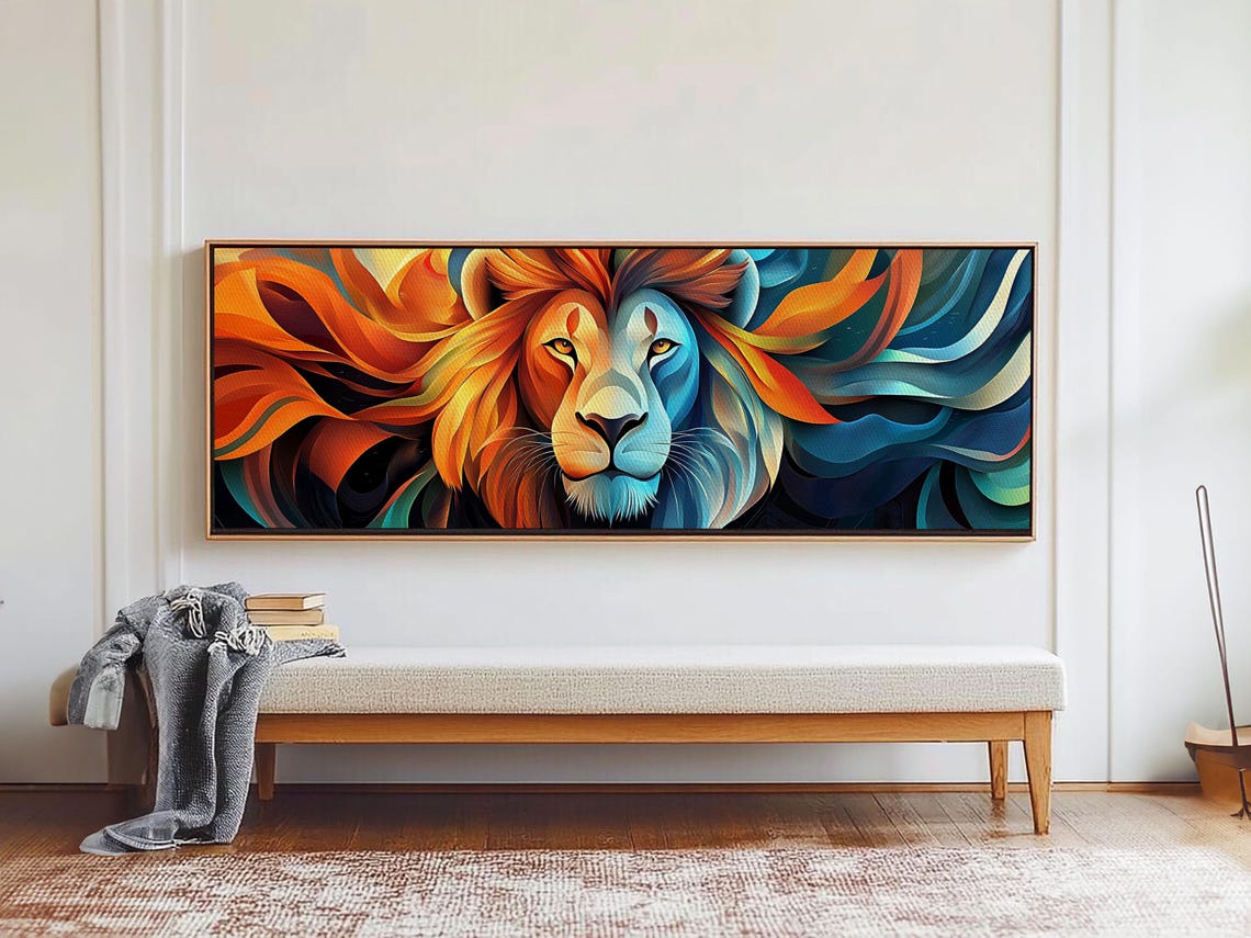 Bold Lion Profile Orange Teal Abstract Mane Wild Animal Decor Poster - Image 5