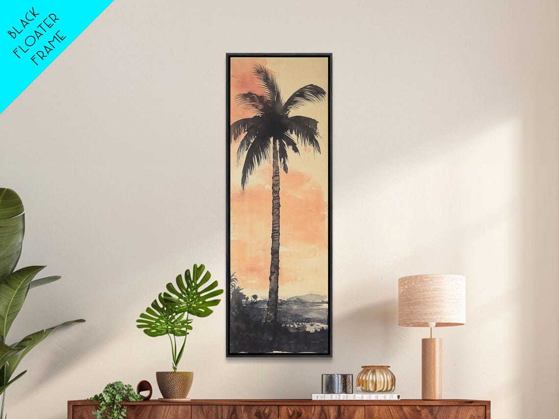 Moody Palm Tree Silhouette At Sunset Tropical Coastal Dusk Art Poster - Image 2
