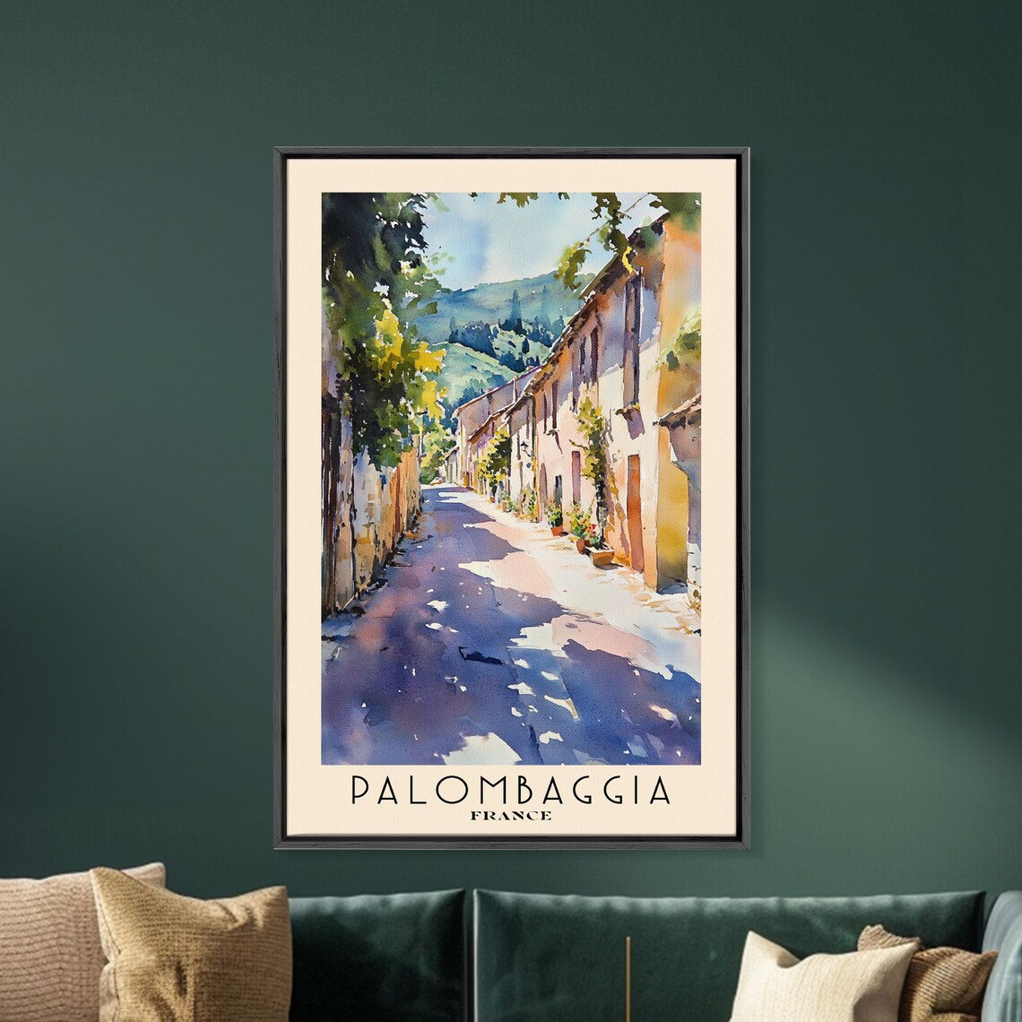 Palombaggia France Sunlit Village Lane Old Houses Green Hills Travel Poster - Image 5
