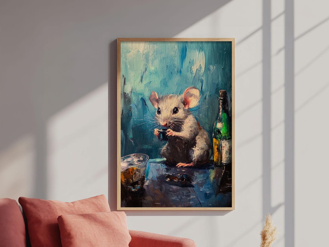 Funny Drinking Mouse Bar Scene Painting Wine Bottle Whiskey Poster - Image 3