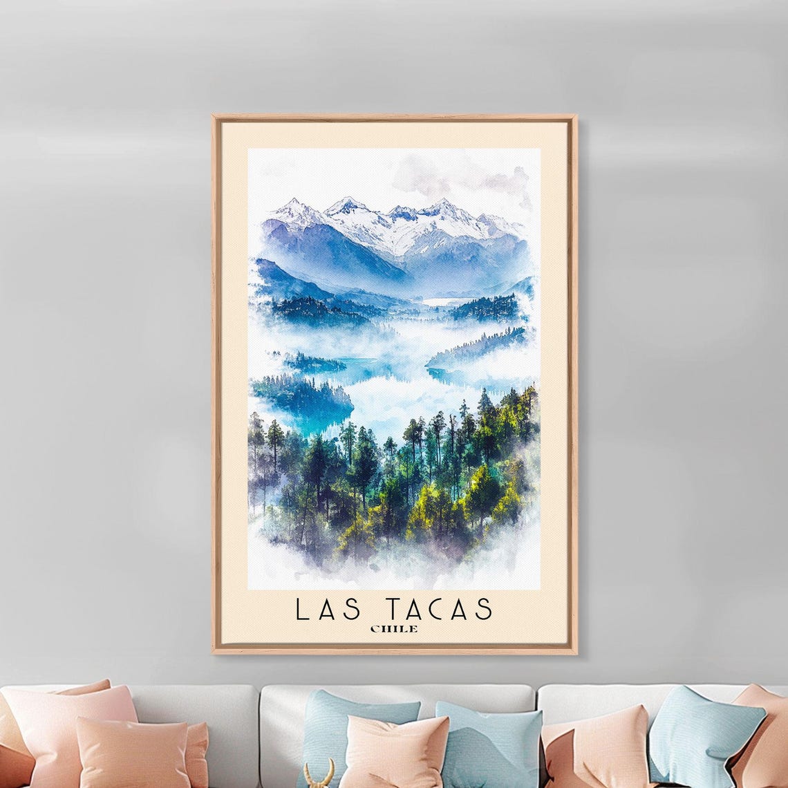 Las Tacas Chile Misty Snow Capped Peaks Pine Forest Watercolor Poster - Image 3