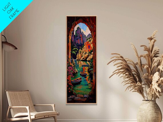 Colorful Waterway Through Rocky Cliffs And Archway Impasto Coast Poster