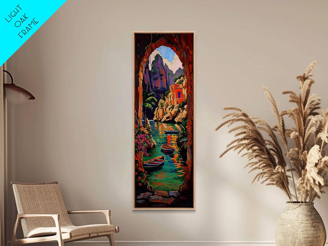 Colorful Waterway Through Rocky Cliffs And Archway Impasto Coast Poster