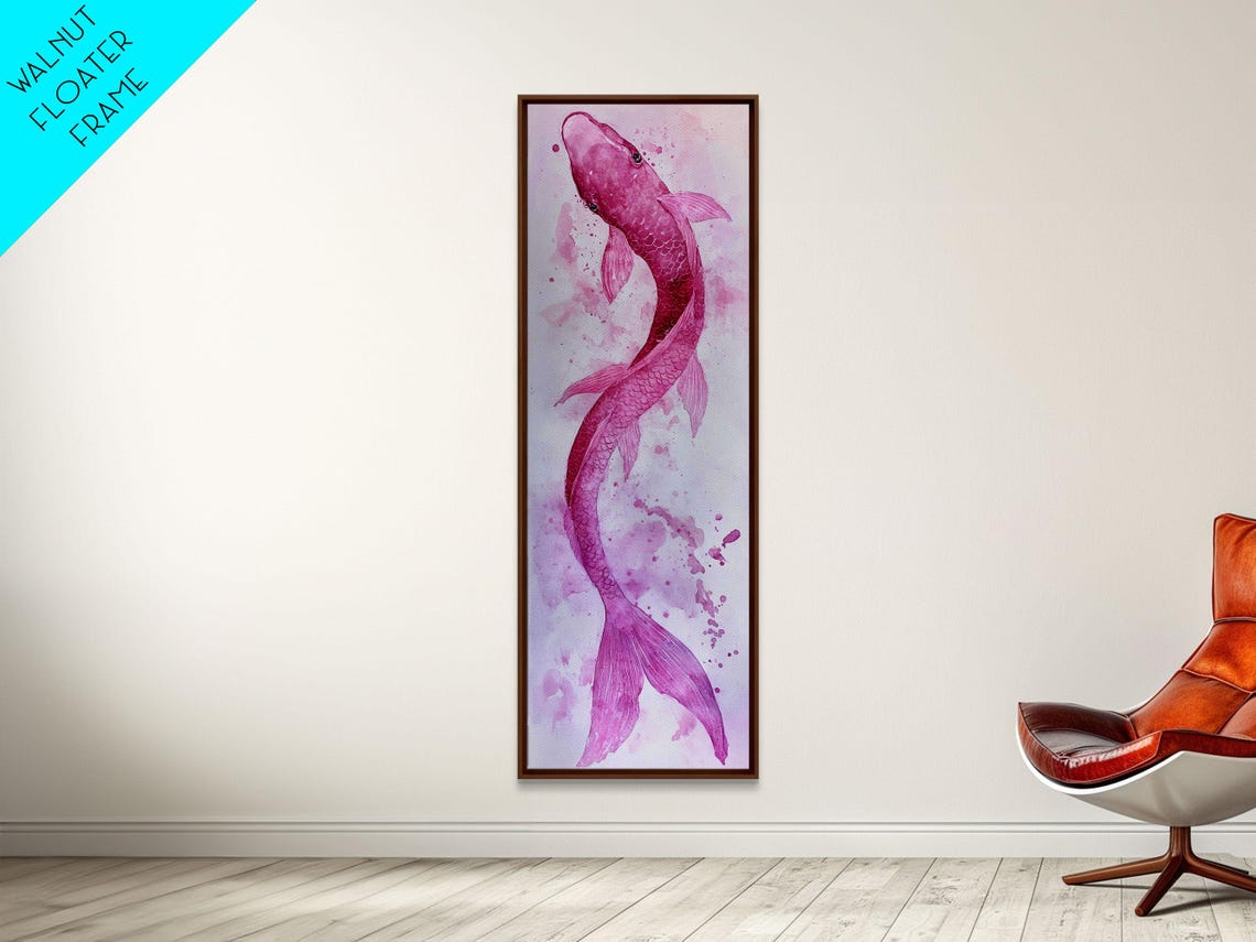 Pink Koi Fish Swimming Upward Watercolor Japanese Peaceful Wall Art - Image 4