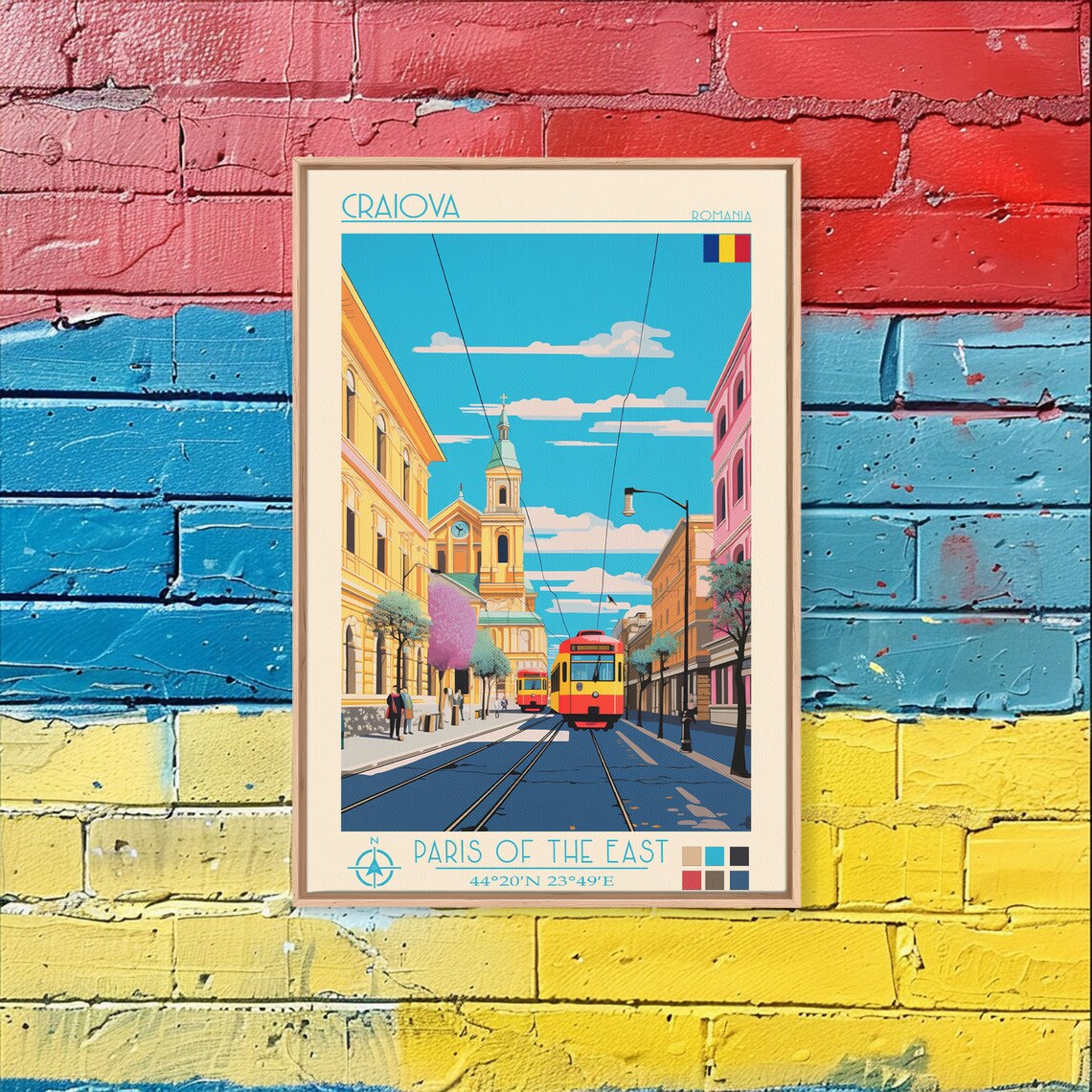 Craiova Romania Paris of the East Red Tram Street Church Travel Poster - Image 4