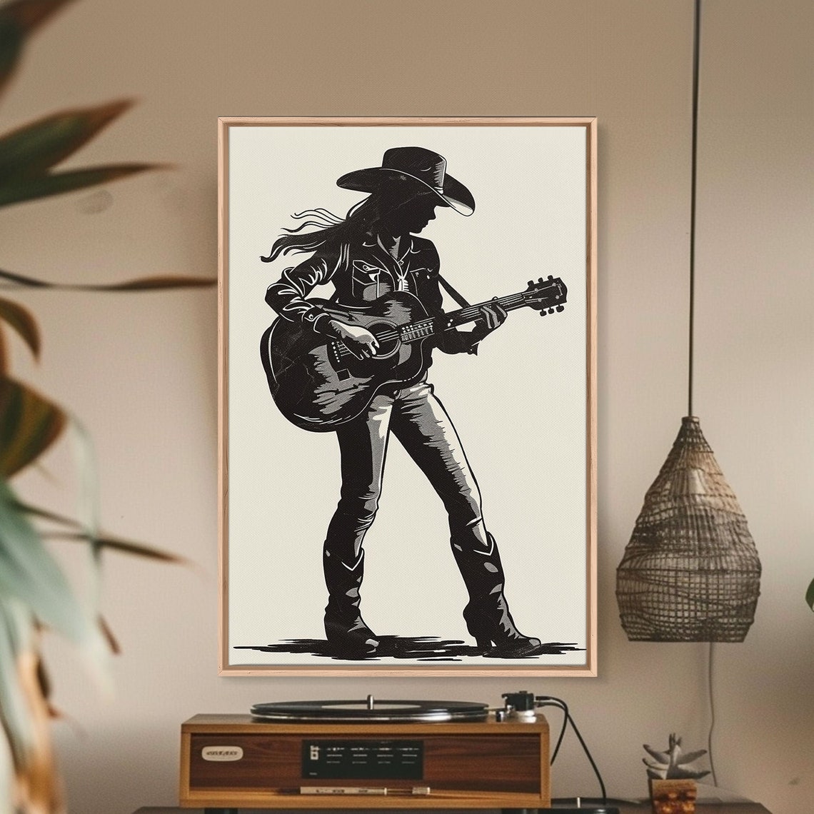 Cowgirl Guitarist Silhouette Country Music Retro Western Art Print - Image 3