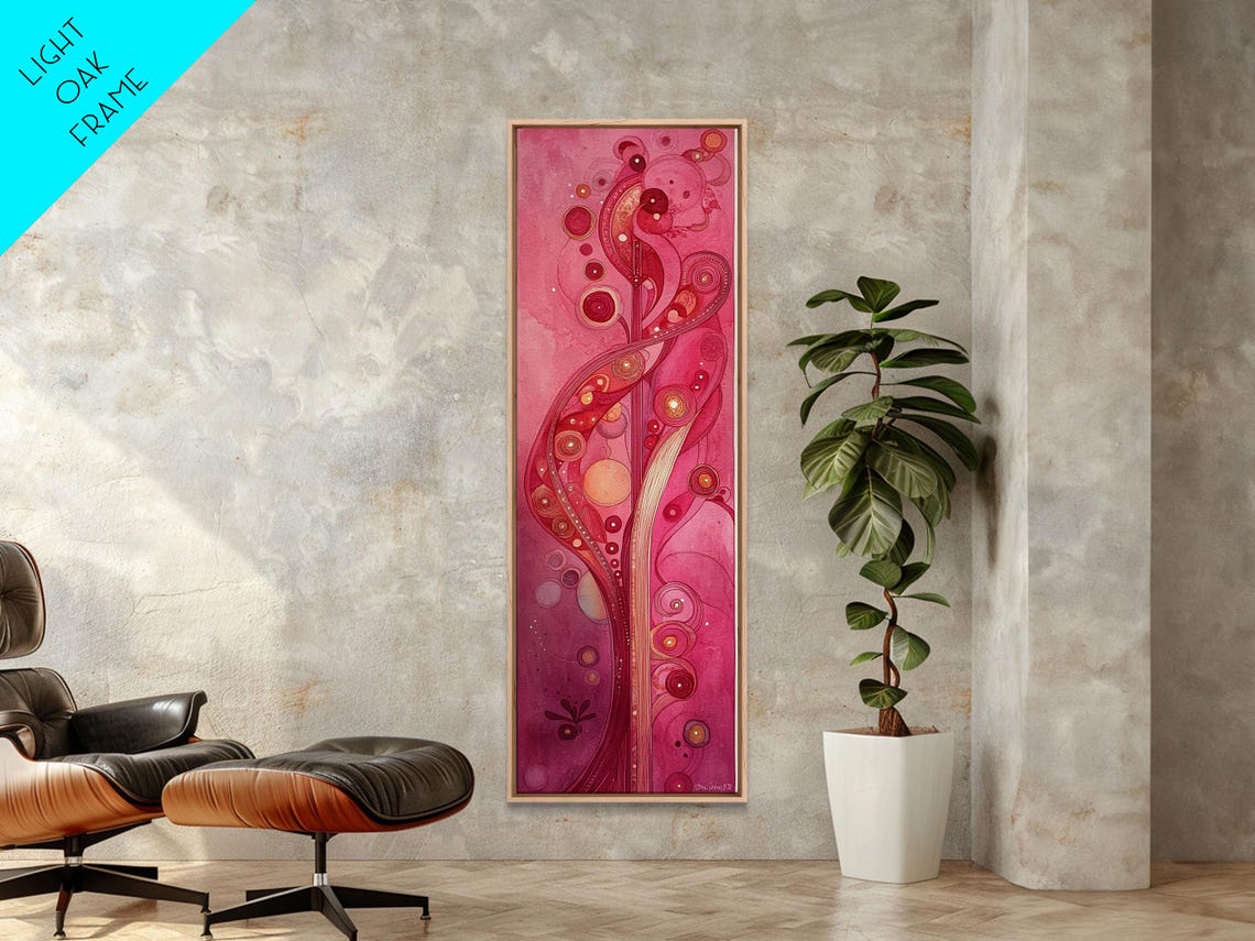 Pink Art Nouveau Abstract Botanical Swirls Modern Decor Wall Art - Image 4