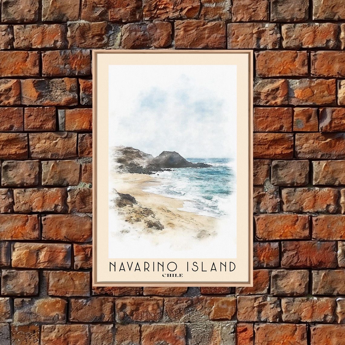 Navarino Island Chile Rocky Misty Shore Watercolor Travel Poster - Image 4
