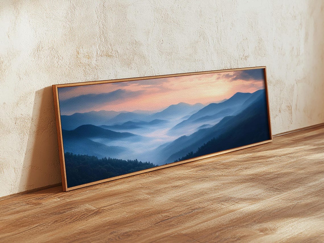 Misty Mountain Ridges Pink Sunset Panoramic Appalachian Poster Art - Image 5