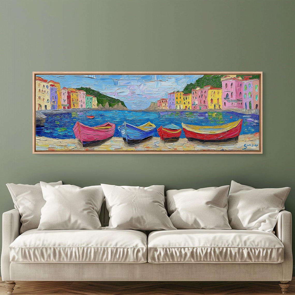 Italian Fishing Village Colorful Rowboats Impasto Harbor Poster - Image 2