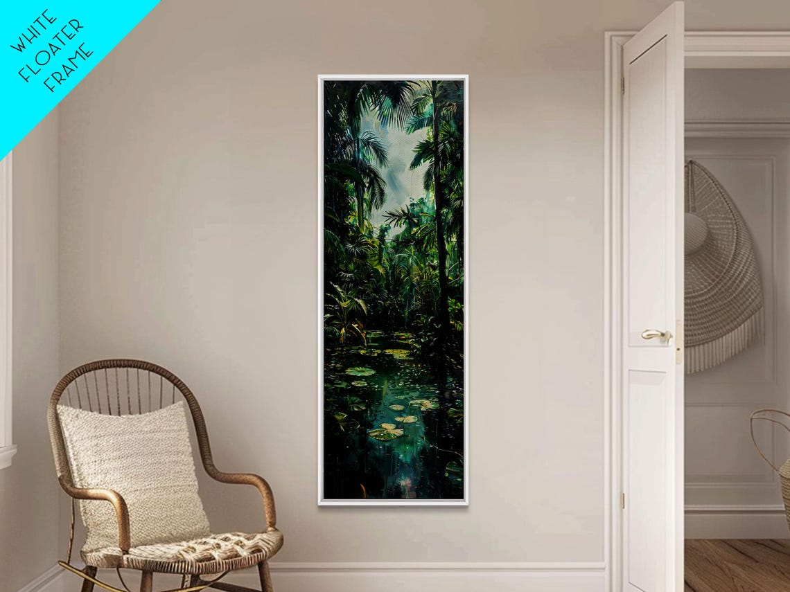 Tropical Jungle Lagoon Lily Pads And Palm Trees Wall Art Print - Image 6
