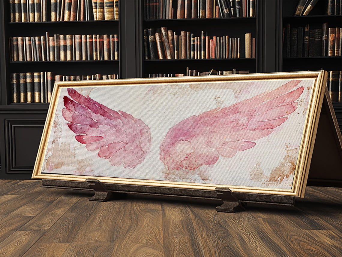 Pink Angel Wings Watercolor Whimsical Romantic Nursery Wall Art