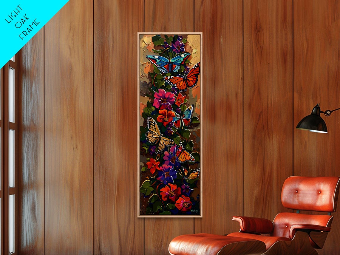 Colorful Butterflies Among Bright Flowers Impasto Botanical Wall Art - Image 2