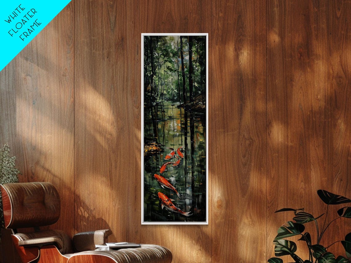 Orange Koi Fish Dark Forest Pond Reflections Nature Art Print