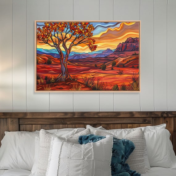 Retro Pop Art Desert Print Van Gogh Inspired Wall Art Rustic Southwest Decor Farmhouse Wild West Wester Decor Home Decor Living Room