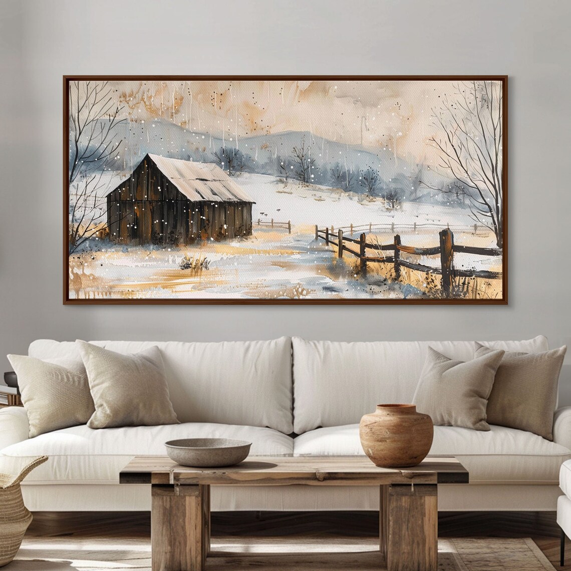 Snowy Barn In Winter Field, Rustic Farmhouse Art Print - Image 3